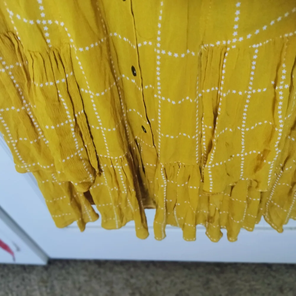 Free People Intimately Marigold Yellow w/ White Stars Snap Front Sundress Small